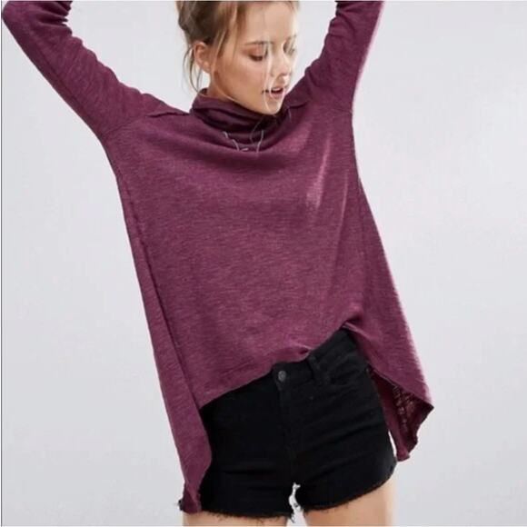 We the Free Split Back Turtleneck Long Raglan Sleeve High Low Hem Purple XS - Picture 2 of 10
